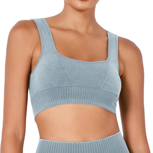ododos Pants - Seamless Square Neck Sports Bra Women Ribbed Crop Tank Casual Low Back Crop Tops